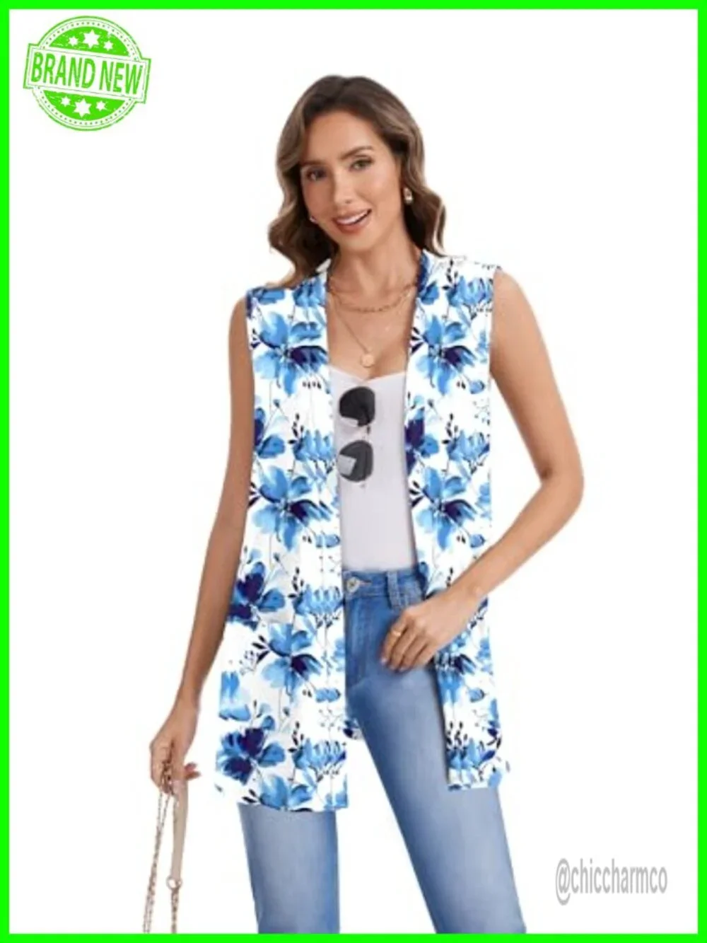 Sleeveless Cardigan Knit Open Front Vest with Pockets 95% Polyester 5% Spandex